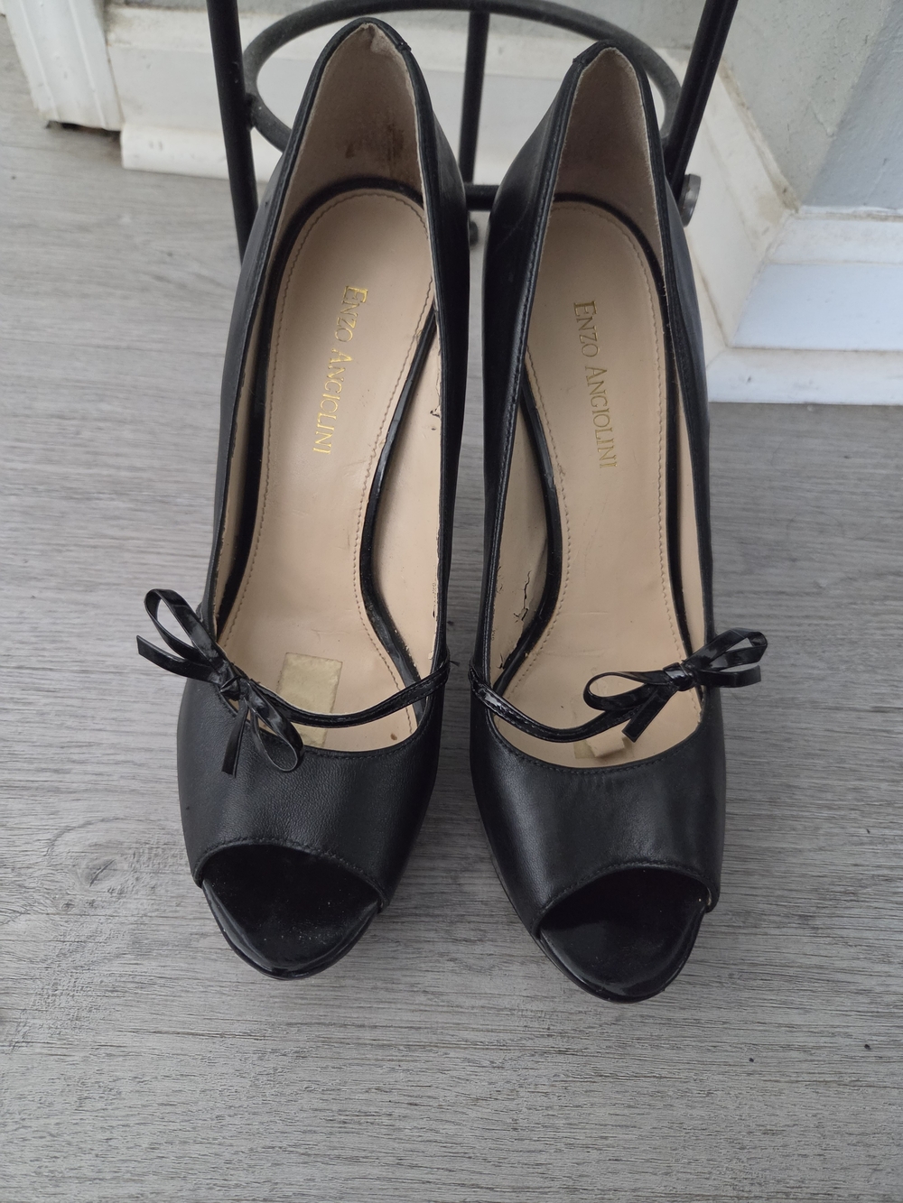 Enzo Angiolini Black Peep-Toe Heels with Bow Accent